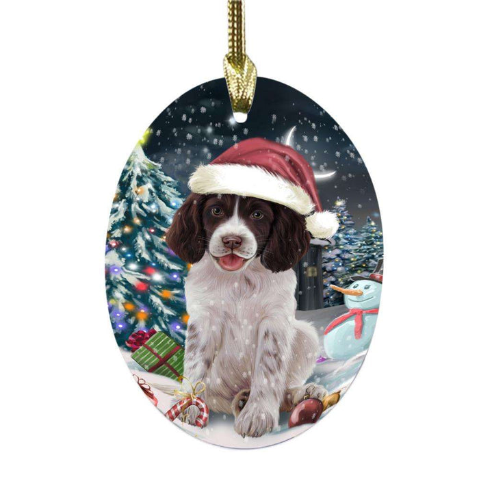 Have a Holly Jolly Christmas Happy Holidays Springer Spaniel Dog Oval Glass Christmas Ornament OGOR48349