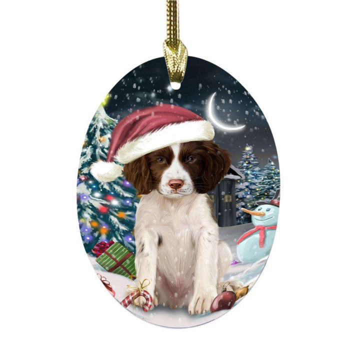 Have a Holly Jolly Christmas Happy Holidays Springer Spaniel Dog Oval Glass Christmas Ornament OGOR48350
