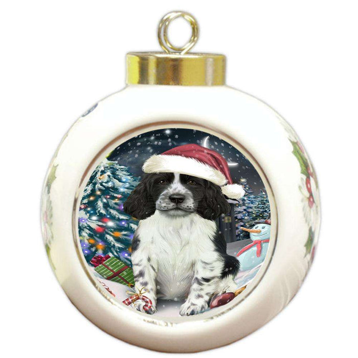 Have a Holly Jolly Christmas Happy Holidays Springer Spaniel Dog Round Ball Christmas Ornament RBPOR54253