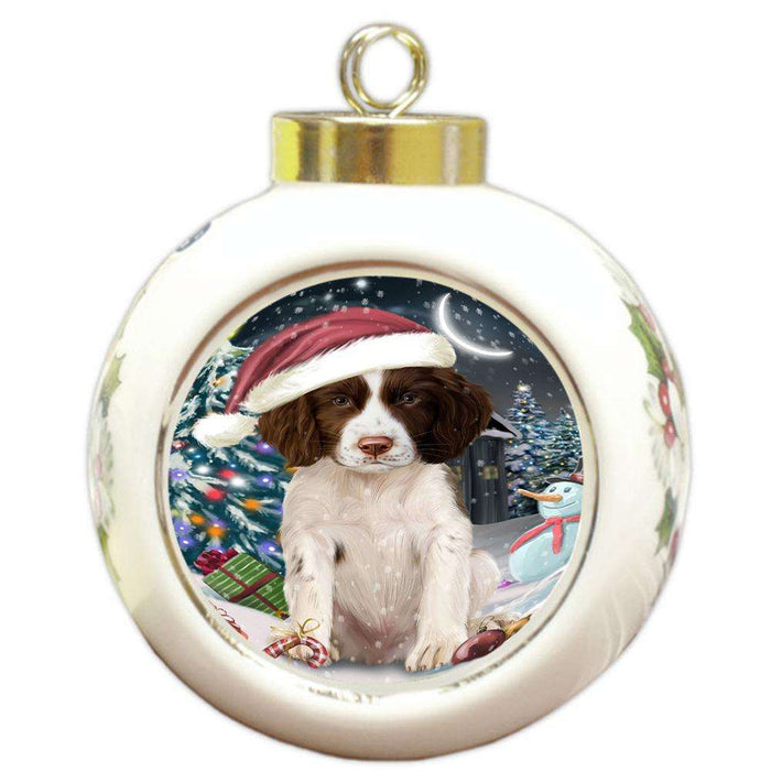 Have a Holly Jolly Christmas Happy Holidays Springer Spaniel Dog Round Ball Christmas Ornament RBPOR54255