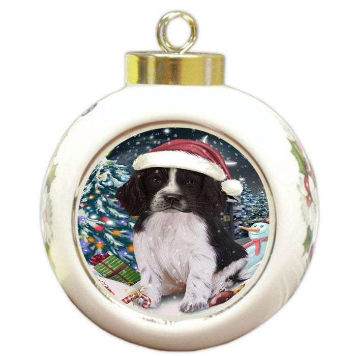 Have a Holly Jolly Christmas Happy Holidays Springer Spaniel Dog Round Ball Christmas Ornament RBPOR54256