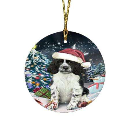 Have a Holly Jolly Christmas Happy Holidays Springer Spaniel Dog Round Flat Christmas Ornament RFPOR54244