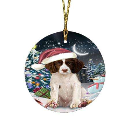 Have a Holly Jolly Christmas Happy Holidays Springer Spaniel Dog Round Flat Christmas Ornament RFPOR54246