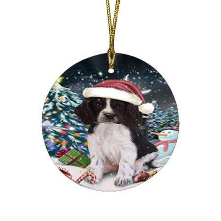 Have a Holly Jolly Christmas Happy Holidays Springer Spaniel Dog Round Flat Christmas Ornament RFPOR54247