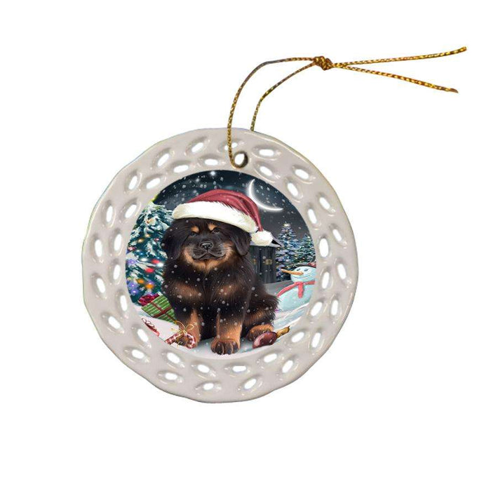 Have a Holly Jolly Christmas Happy Holidays Tibetan Mastiff Dog Ceramic Doily Ornament DPOR54257