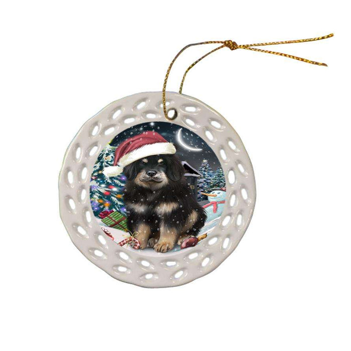 Have a Holly Jolly Christmas Happy Holidays Tibetan Mastiff Dog Ceramic Doily Ornament DPOR54258