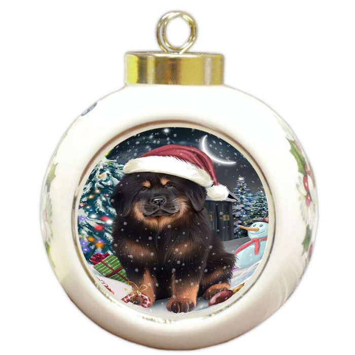 Have a Holly Jolly Christmas Happy Holidays Tibetan Mastiff Dog Round Ball Christmas Ornament RBPOR54257