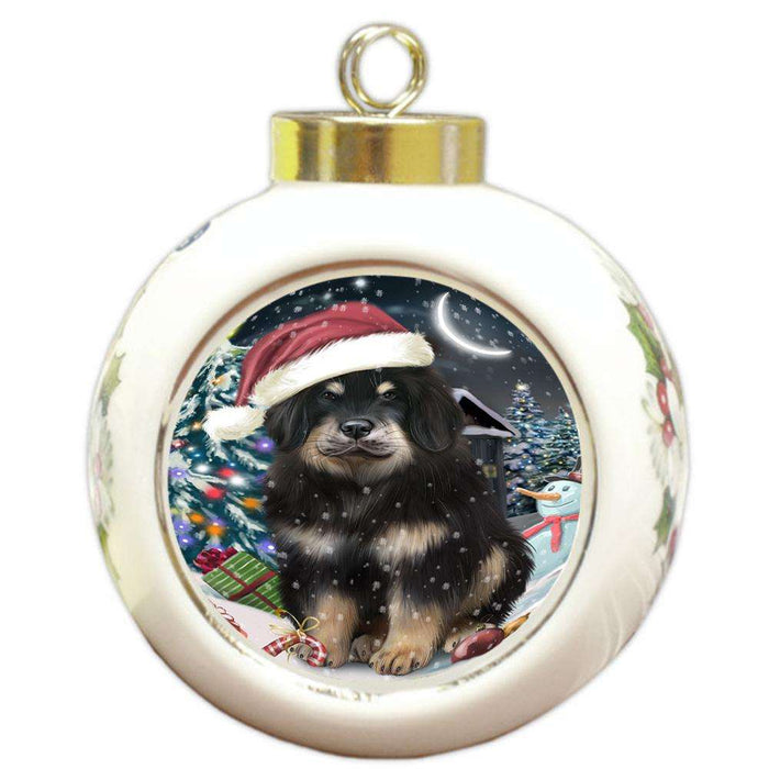 Have a Holly Jolly Christmas Happy Holidays Tibetan Mastiff Dog Round Ball Christmas Ornament RBPOR54258