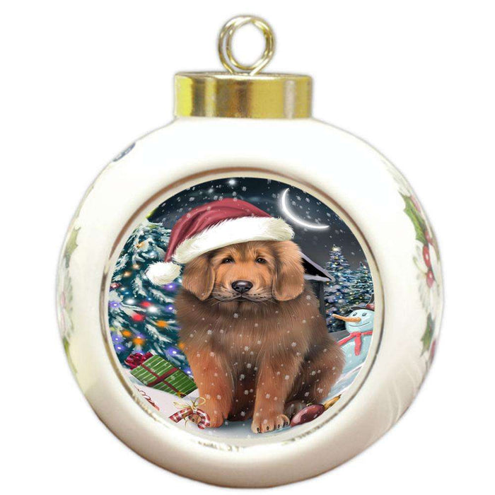 Have a Holly Jolly Christmas Happy Holidays Tibetan Mastiff Dog Round Ball Christmas Ornament RBPOR54259