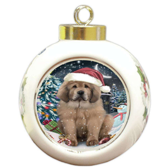 Have a Holly Jolly Christmas Happy Holidays Tibetan Mastiff Dog Round Ball Christmas Ornament RBPOR54260