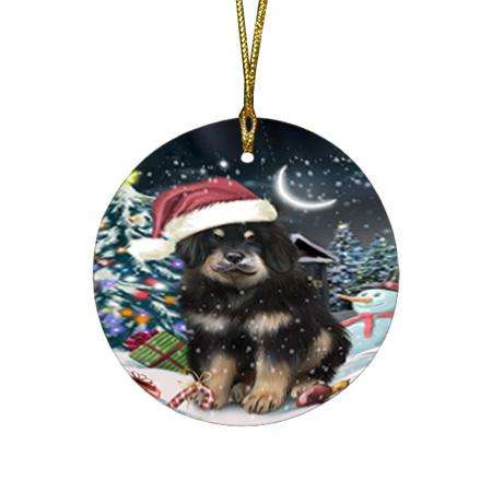 Have a Holly Jolly Christmas Happy Holidays Tibetan Mastiff Dog Round Flat Christmas Ornament RFPOR54249