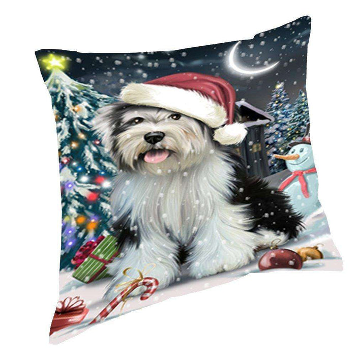 Have a Holly Jolly Christmas Happy Holidays Tibetan Terrier Dog Throw Pillow PIL756