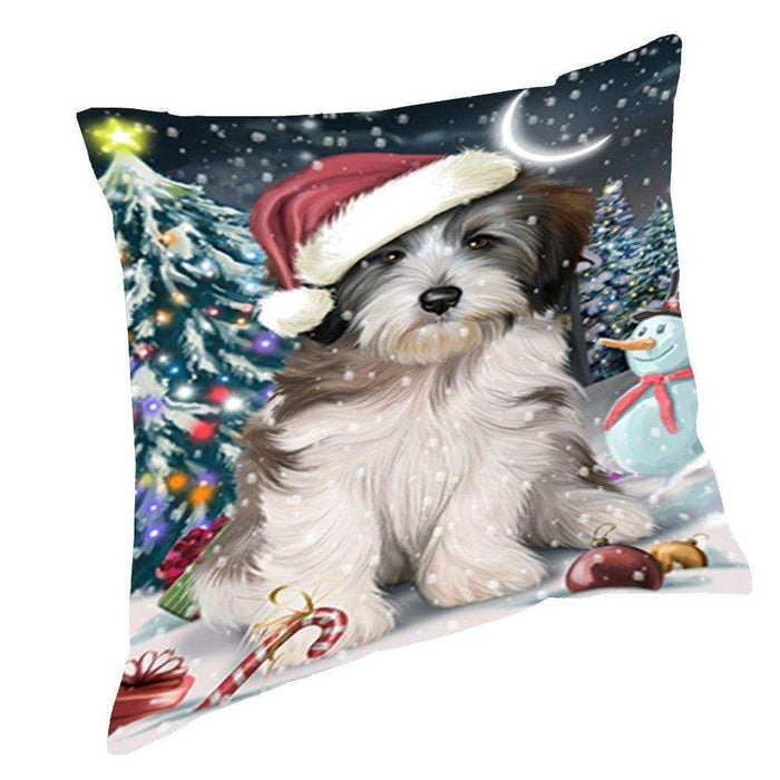 Have a Holly Jolly Christmas Happy Holidays Tibetan Terrier Dog Throw Pillow PIL760