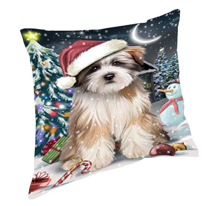Have a Holly Jolly Christmas Happy Holidays Tibetan Terrier Dog Throw Pillow PIL764
