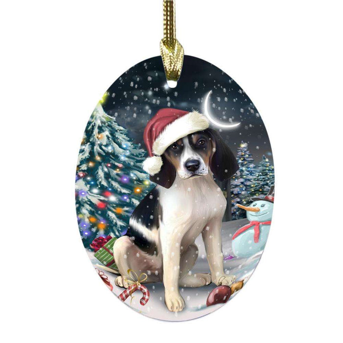 Have a Holly Jolly Christmas Happy Holidays Treeing Walker Coonhound Dog Oval Glass Christmas Ornament OGOR48244