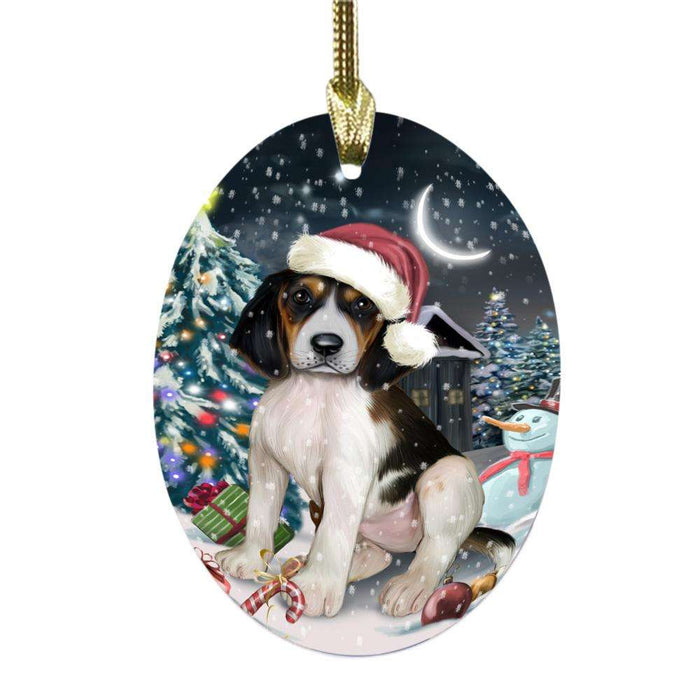 Have a Holly Jolly Christmas Happy Holidays Treeing Walker Coonhound Dog Oval Glass Christmas Ornament OGOR48246