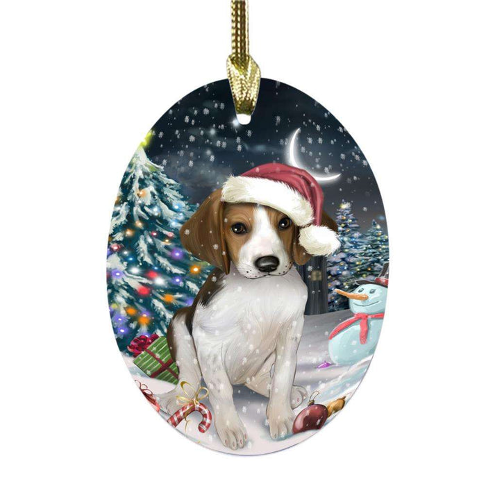 Have a Holly Jolly Christmas Happy Holidays Treeing Walker Coonhound Dog Oval Glass Christmas Ornament OGOR48247