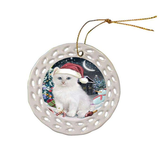 Have a Holly Jolly Christmas Happy Holidays Turkish Angora Cat Ceramic Doily Ornament DPOR54261