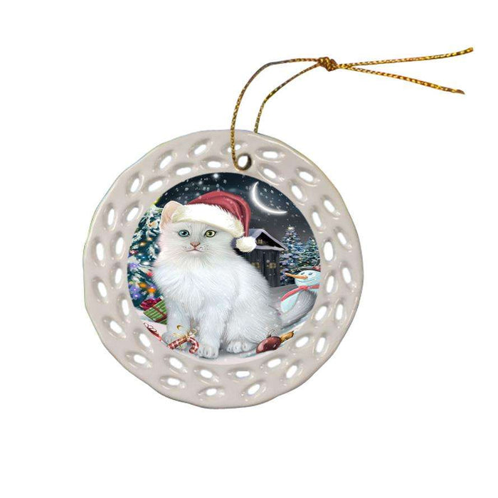 Have a Holly Jolly Christmas Happy Holidays Turkish Angora Cat Ceramic Doily Ornament DPOR54262