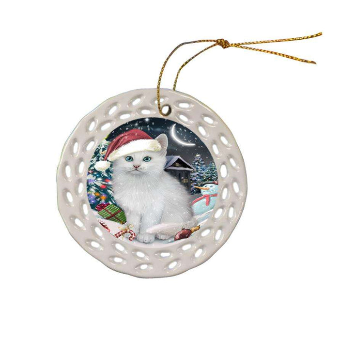 Have a Holly Jolly Christmas Happy Holidays Turkish Angora Cat Ceramic Doily Ornament DPOR54263