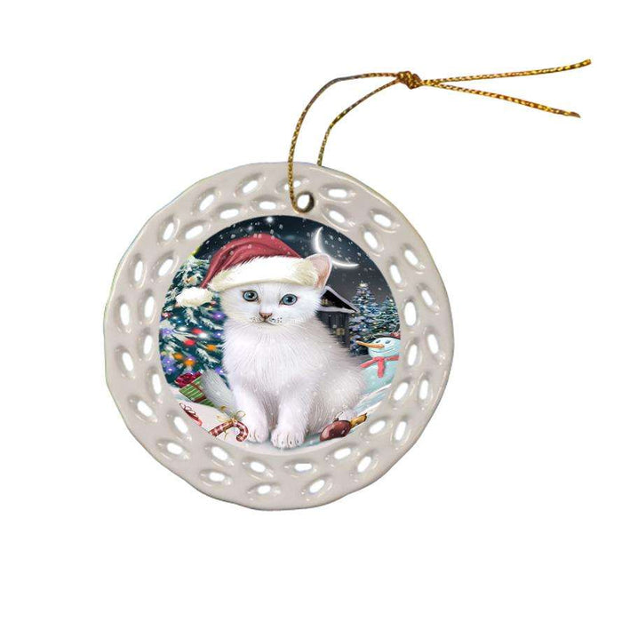Have a Holly Jolly Christmas Happy Holidays Turkish Angora Cat Ceramic Doily Ornament DPOR54264