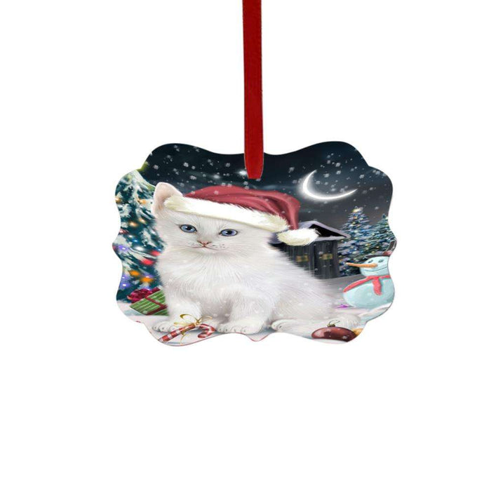 Have a Holly Jolly Christmas Happy Holidays Turkish Angora Cat Double-Sided Photo Benelux Christmas Ornament LOR48352
