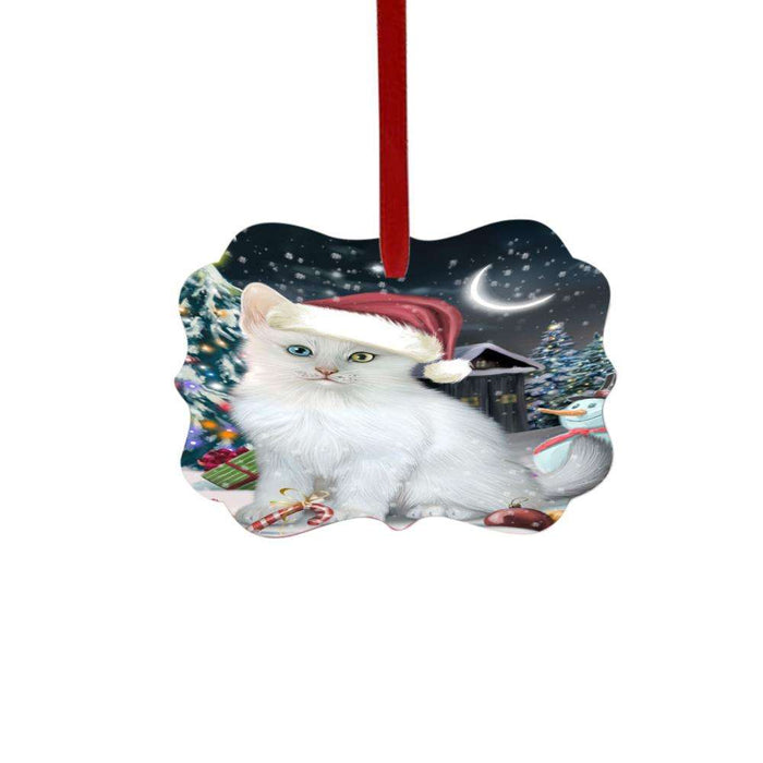 Have a Holly Jolly Christmas Happy Holidays Turkish Angora Cat Double-Sided Photo Benelux Christmas Ornament LOR48353