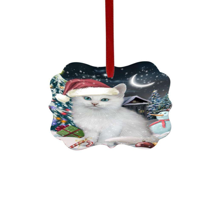 Have a Holly Jolly Christmas Happy Holidays Turkish Angora Cat Double-Sided Photo Benelux Christmas Ornament LOR48354