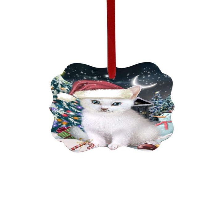 Have a Holly Jolly Christmas Happy Holidays Turkish Angora Cat Double-Sided Photo Benelux Christmas Ornament LOR48355