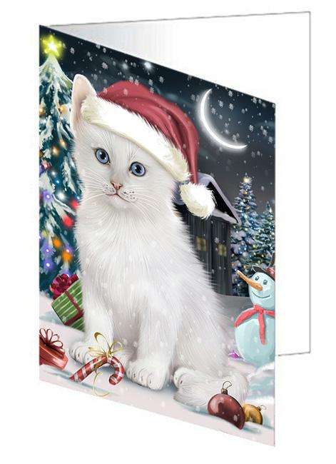 Have a Holly Jolly Christmas Happy Holidays Turkish Angora Cat Handmade Artwork Assorted Pets Greeting Cards and Note Cards with Envelopes for All Occasions and Holiday Seasons GCD66812