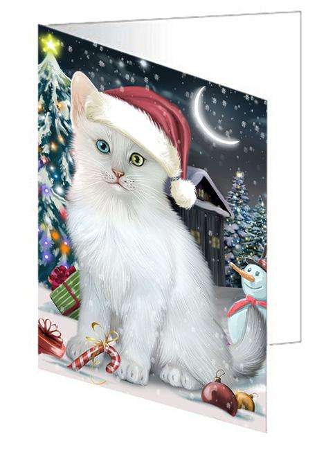 Have a Holly Jolly Christmas Happy Holidays Turkish Angora Cat Handmade Artwork Assorted Pets Greeting Cards and Note Cards with Envelopes for All Occasions and Holiday Seasons GCD66815