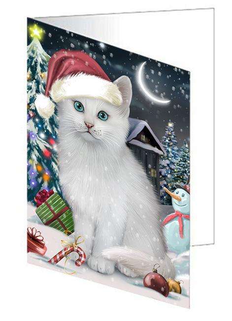 Have a Holly Jolly Christmas Happy Holidays Turkish Angora Cat Handmade Artwork Assorted Pets Greeting Cards and Note Cards with Envelopes for All Occasions and Holiday Seasons GCD66818