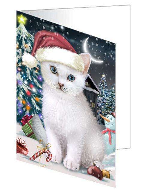 Have a Holly Jolly Christmas Happy Holidays Turkish Angora Cat Handmade Artwork Assorted Pets Greeting Cards and Note Cards with Envelopes for All Occasions and Holiday Seasons GCD66821