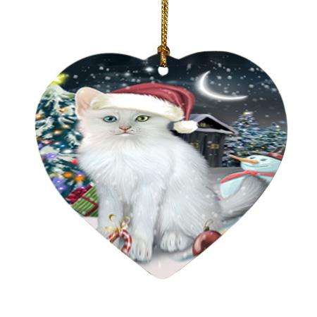 Have a Holly Jolly Christmas Happy Holidays Turkish Angora Cat Heart Christmas Ornament HPOR54262