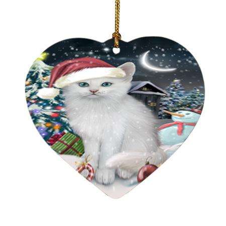 Have a Holly Jolly Christmas Happy Holidays Turkish Angora Cat Heart Christmas Ornament HPOR54263