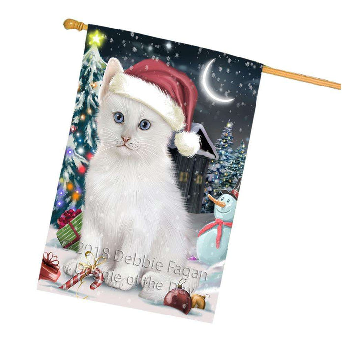 Have a Holly Jolly Christmas Happy Holidays Turkish Angora Cat House Flag FLG54459