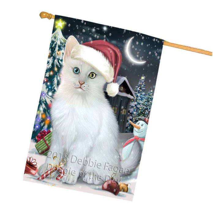Have a Holly Jolly Christmas Happy Holidays Turkish Angora Cat House Flag FLG54460