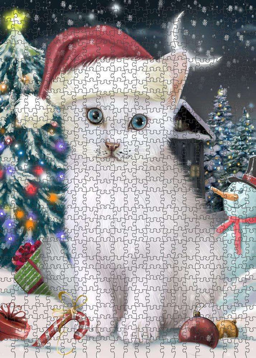 Have a Holly Jolly Christmas Happy Holidays Turkish Angora Cat Puzzle with Photo Tin PUZL84212