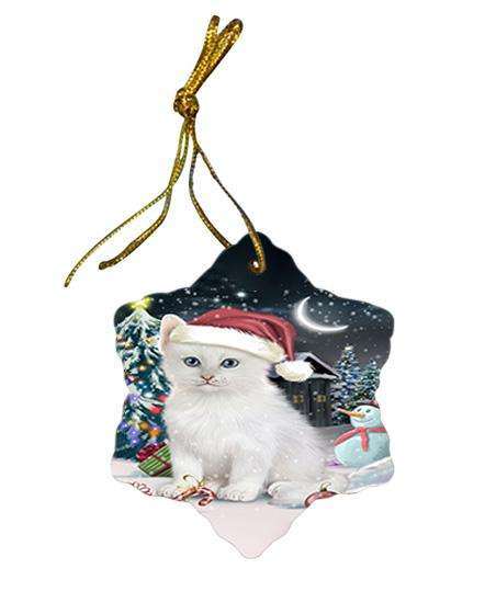 Have a Holly Jolly Christmas Happy Holidays Turkish Angora Cat Star Porcelain Ornament SPOR54252