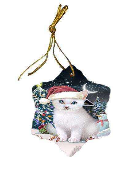 Have a Holly Jolly Christmas Happy Holidays Turkish Angora Cat Star Porcelain Ornament SPOR54255