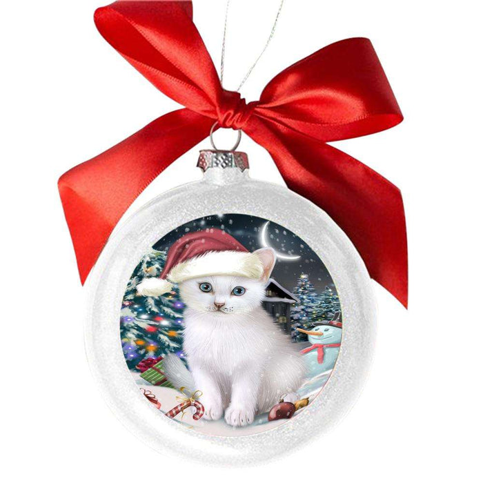 Have a Holly Jolly Christmas Happy Holidays Turkish Angora Cat White Round Ball Christmas Ornament WBSOR48355