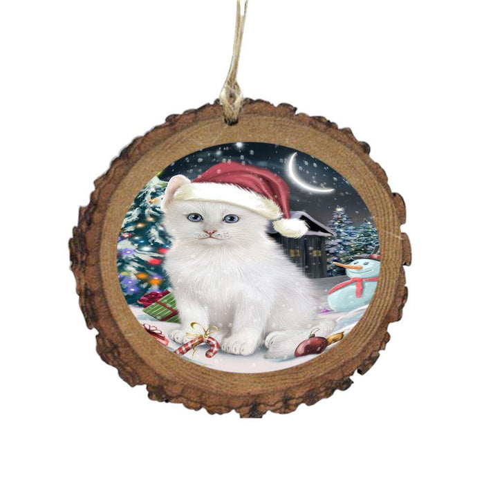 Have a Holly Jolly Christmas Happy Holidays Turkish Angora Cat Wooden Christmas Ornament WOR48352