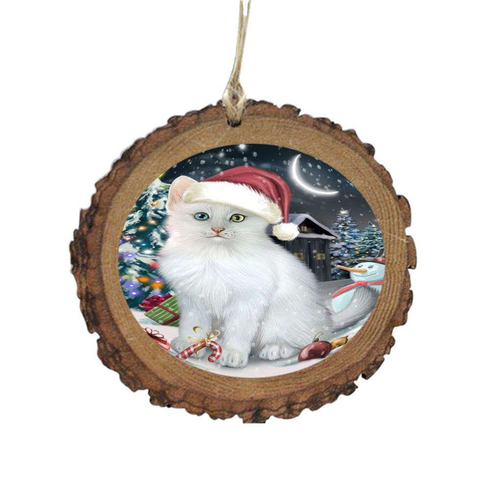 Have a Holly Jolly Christmas Happy Holidays Turkish Angora Cat Wooden Christmas Ornament WOR48353