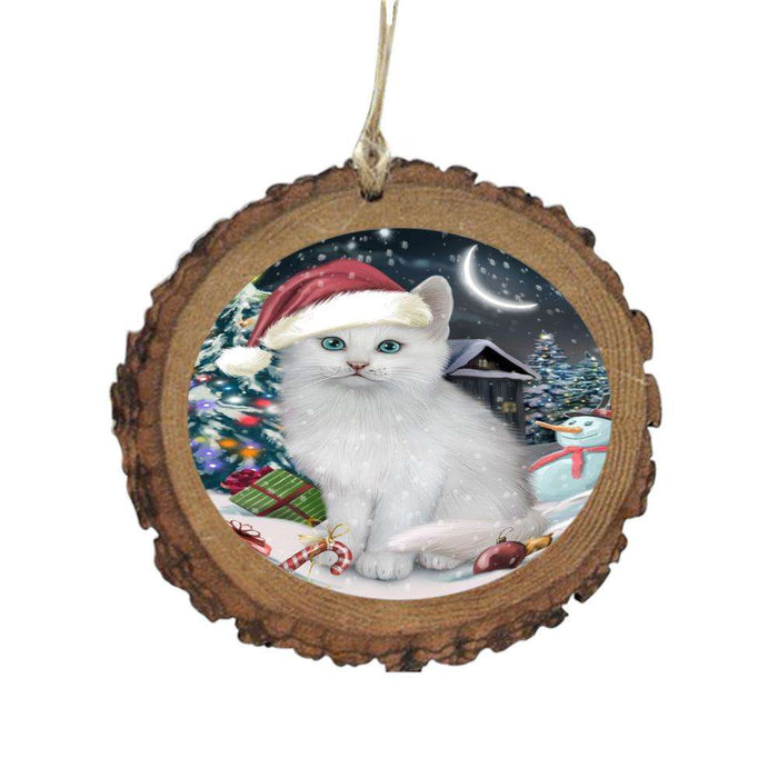 Have a Holly Jolly Christmas Happy Holidays Turkish Angora Cat Wooden Christmas Ornament WOR48354