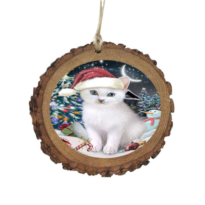 Have a Holly Jolly Christmas Happy Holidays Turkish Angora Cat Wooden Christmas Ornament WOR48355