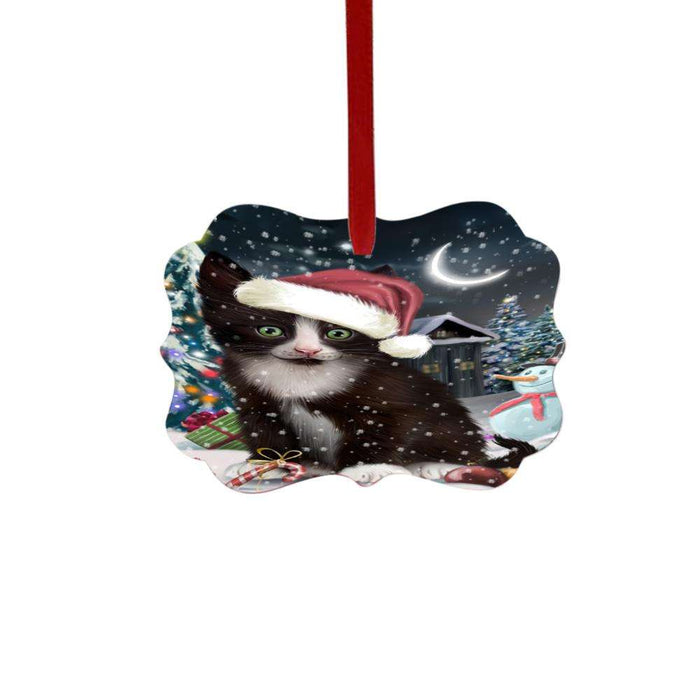 Have a Holly Jolly Christmas Happy Holidays Tuxedo Cat Double-Sided Photo Benelux Christmas Ornament LOR48356