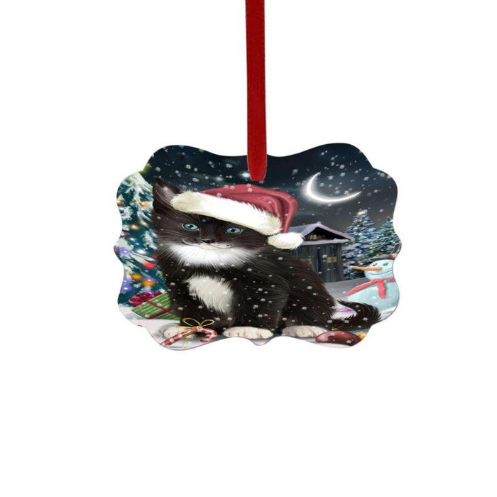 Have a Holly Jolly Christmas Happy Holidays Tuxedo Cat Double-Sided Photo Benelux Christmas Ornament LOR48357