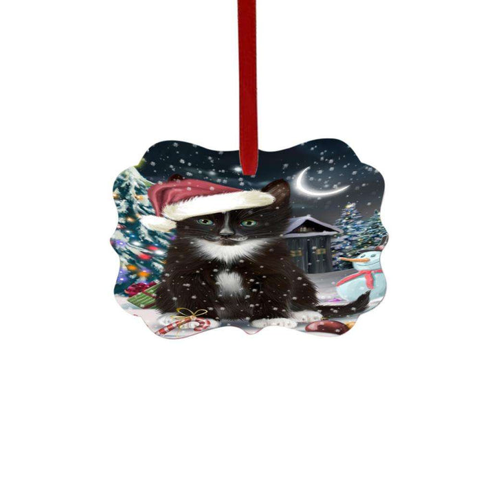Have a Holly Jolly Christmas Happy Holidays Tuxedo Cat Double-Sided Photo Benelux Christmas Ornament LOR48358