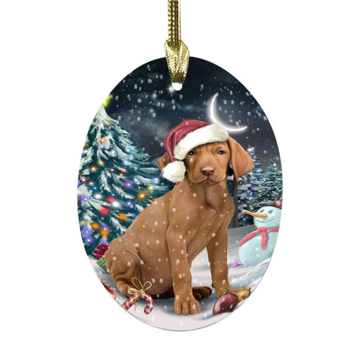 Have a Holly Jolly Christmas Happy Holidays Vizsla Dog Oval Glass Christmas Ornament OGOR48248
