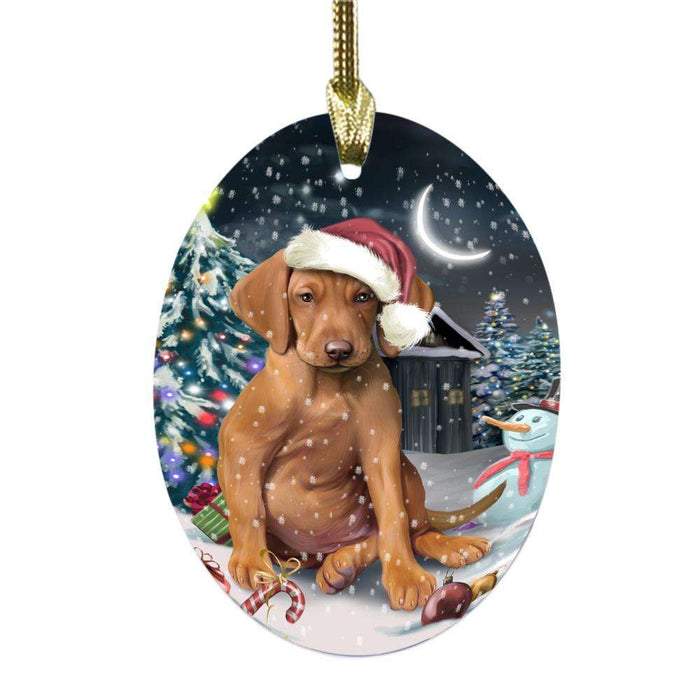 Have a Holly Jolly Christmas Happy Holidays Vizsla Dog Oval Glass Christmas Ornament OGOR48249